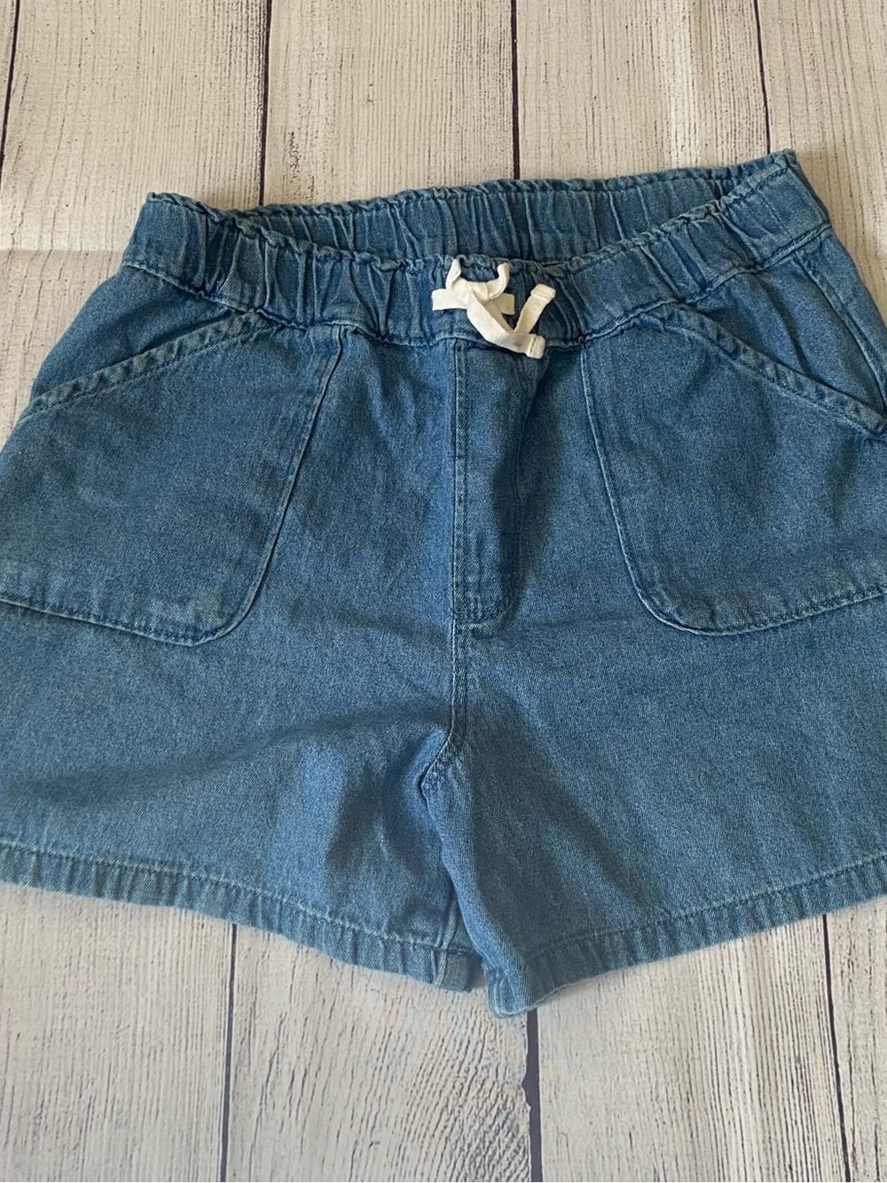 Light Blue Denim Drawstring Girls Shorts